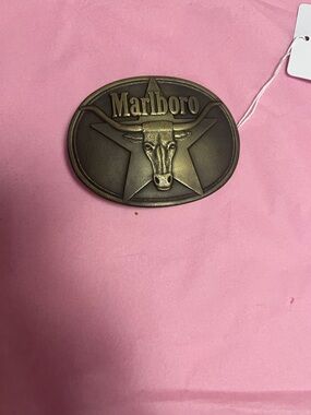 Marlboro Bronze Tone Bull Star Oval Belt Buckle